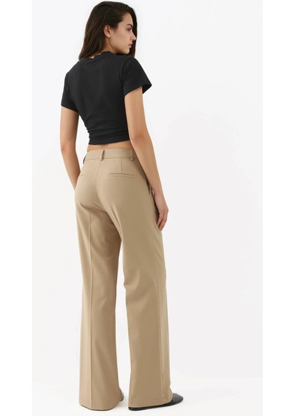 Kadın Viskon Karışımlı Straight Leg Pantolon Natural