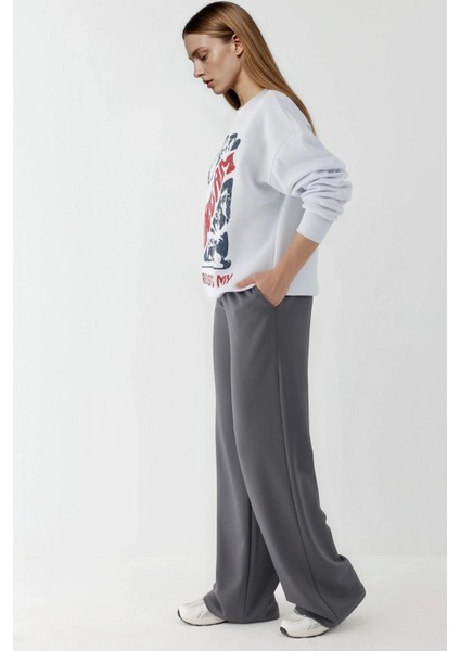 Kadın Baskılı Yuvarlak Yaka Sweatshirt White