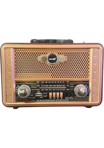 Retro, Nostaljik, Ahşap Tasarım Bluetooth Hoparlörlü, Şarjlı, Taşınabilir Otantik Tasarımlı Fm/am Destekli Radyo NS8098 (5224)