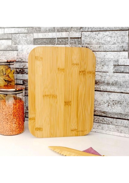 Zoe Paslanmaz Çelik Kulplu Kesme Tahtası - Açık Kahverengi - 44 cm