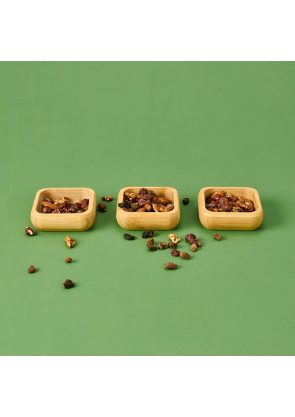 3'lü Kare Bambu Çerezlik Seti - Kahverengi - 9,5 cm