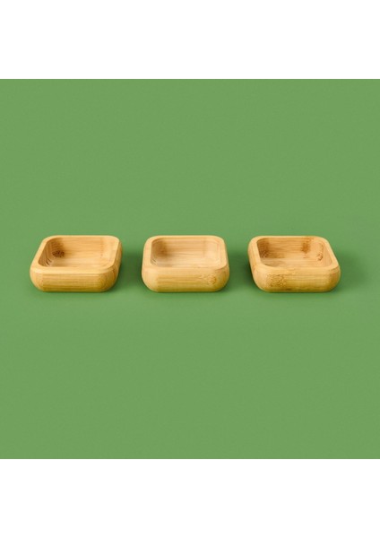 3'lü Kare Bambu Çerezlik Seti - Kahverengi - 9,5 cm fiyatları