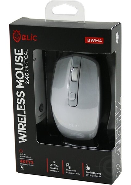 Blic-Bwm4 Beyaz Kablosuz Mouse 2.4g 8-10M Distance Wireless - Kablosuz 1600DPI (5224)