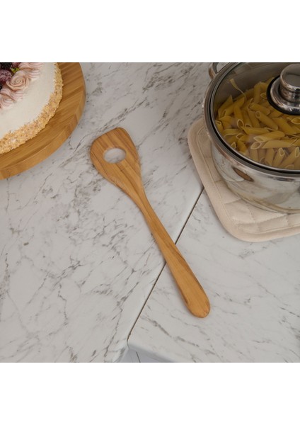Zeytin Ağacı Büyük Delikli Spatula - Açık Kahverengi - 30 cm