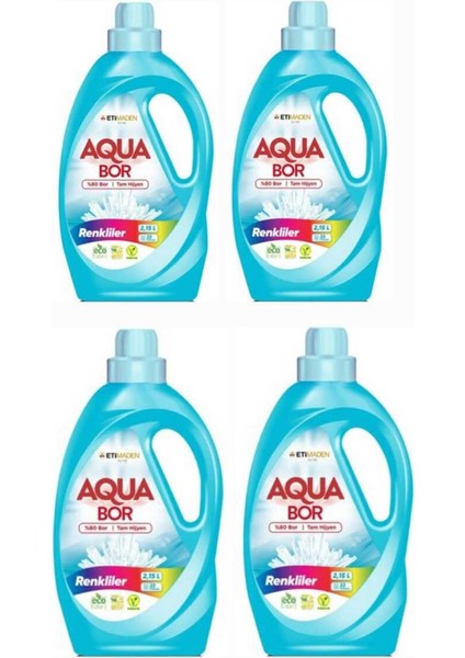 Aquabor Sıvı Çamaşır Deterjanı Renkliler Için 4 Adet 132 Yıkama Doğal Mineralli.