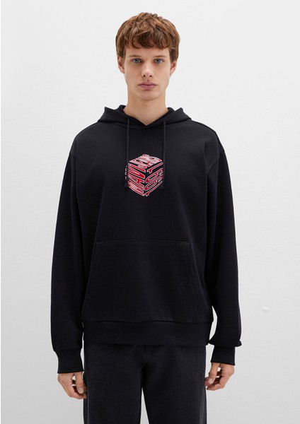 Mavi Baskılı Kapüşonlu Siyah Sweatshirt 0S10397-900 fırsatları