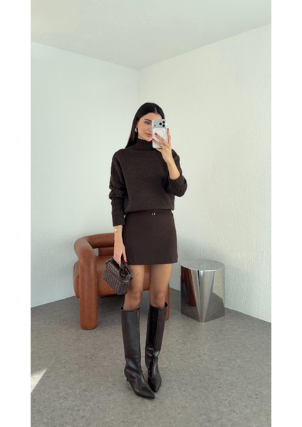 Kemerli Acı Kahve Şort Etek