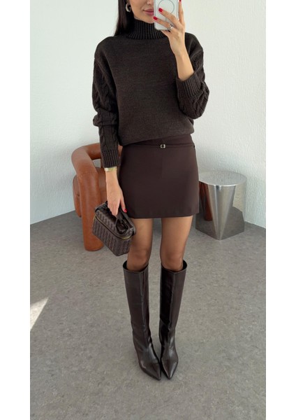Kemerli Acı Kahve Şort Etek modelleri