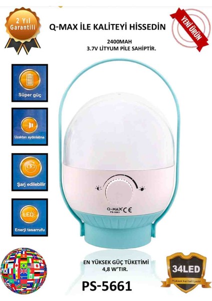 Fener Şarjlı Kamp Tipi Kamp Çadır Aydınlatma Lamba 34 LED fırsatları