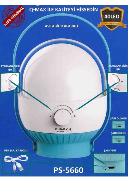 Fener Şarjlı Kamp Tipi Kamp Çadır Aydınlatma Lamba 34 LED indirimleri