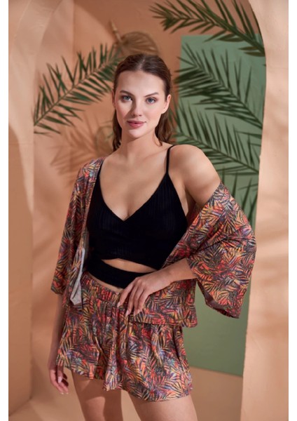 Pjs 27003 Viskon Kimono Croplu Şort Takım