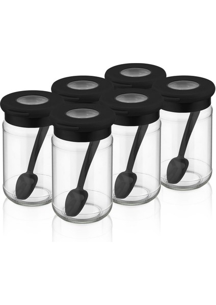 C344X6 Flat 6'lı Kaşıklı Baharatlık Seti - Siyah / Şeffaf fiyatları