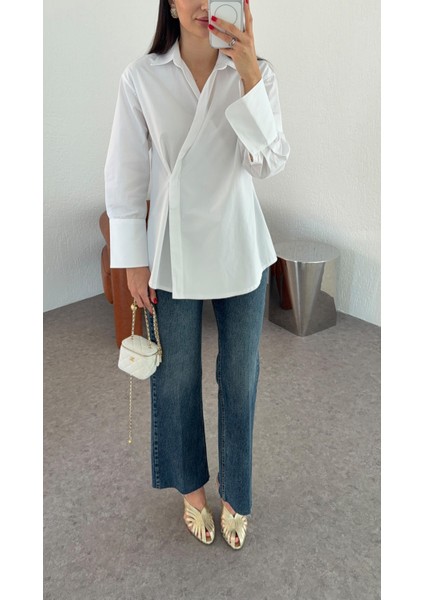 Poplin Beyaz Kruvaze Gömlek modelleri