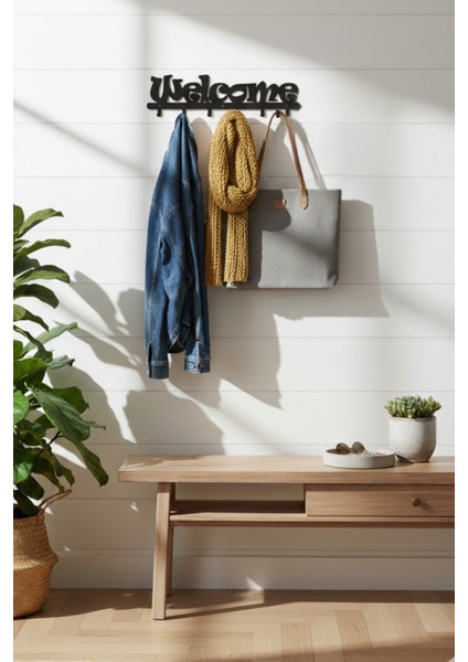 Metal Welcome Yazılı Duvar Askılığı Dekoratif Portmanto Vestiyer Askısı Antre Askılık modelleri