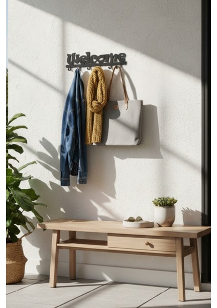 Metal Welcome Yazılı Duvar Askılığı Dekoratif Portmanto Vestiyer Askısı Antre Askılık fırsatları