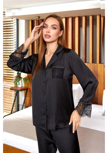 Aqua 26358 Saten Dantelli Gömlek Pijama Takımı
