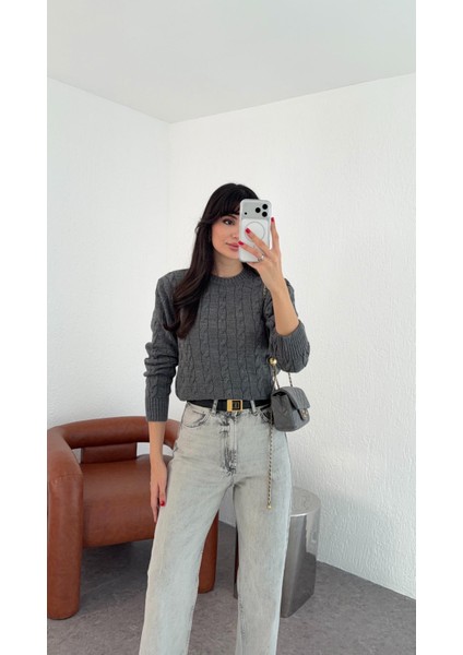 Antrasit Saç Örgü Kazak