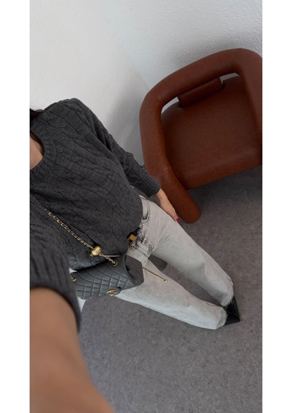 Antrasit Saç Örgü Kazak fiyatları