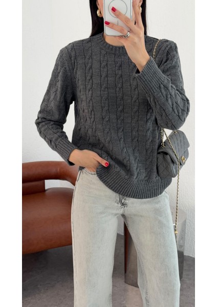 Antrasit Saç Örgü Kazak modelleri