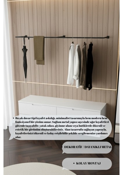 Metal Duvara Monte Elbise Askısı Minimalist Portmanto Askılığı 145X25 cm fiyatları
