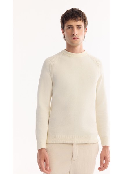 Erkek Ekru Bisiklet Yaka Soft Touch Dokulu Triko Regular Fit Kazak A52Y5050