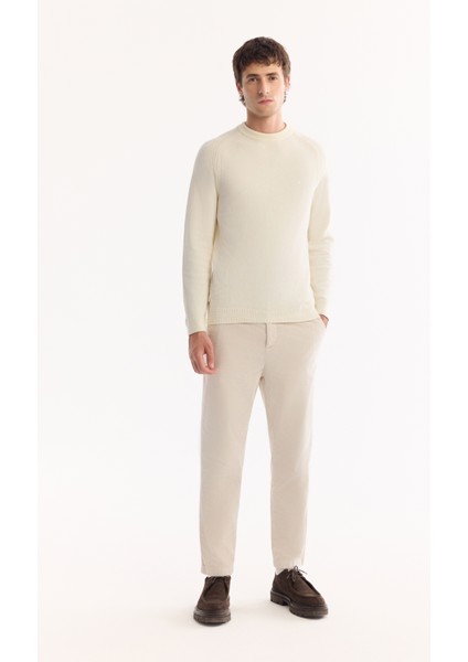 Erkek Ekru Bisiklet Yaka Soft Touch Dokulu Triko Regular Fit Kazak A52Y5050