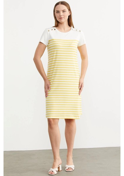 Sementa 77482 Düğme Detaylı Çizgili Penye Elbise