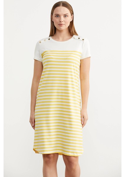 Sementa 77482 Düğme Detaylı Çizgili Penye Elbise modelleri