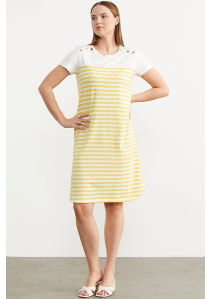 Sementa 77482 Düğme Detaylı Çizgili Penye Elbise fırsatları