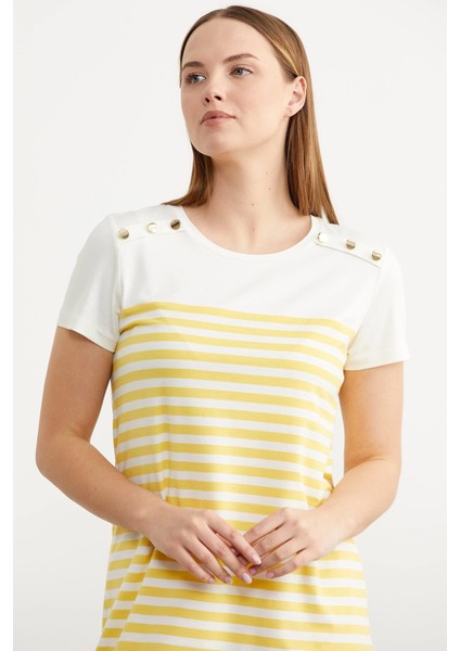 Sementa 77482 Düğme Detaylı Çizgili Penye Elbise