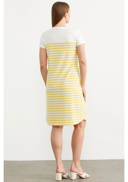Sementa 77482 Düğme Detaylı Çizgili Penye Elbise