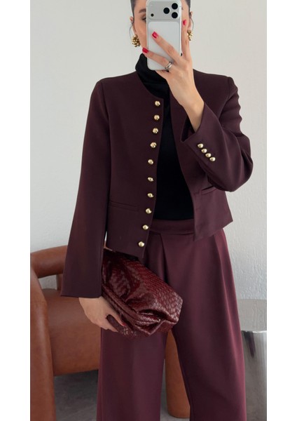 Gold Düğmeli Mürdüm Ceket modelleri