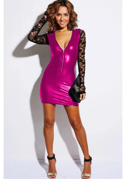 TP101159 Dantel Kollu Parlak Elbise modelleri