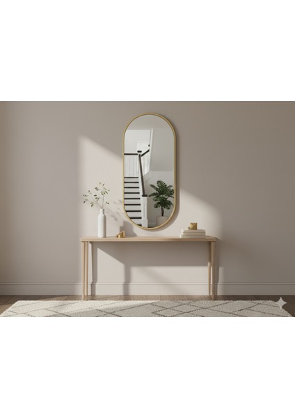 Gold Elips Ayna 160X60 Dekoratif Salon Hol Dikey Duvar Aynası Metal Çerçeveli fiyatları