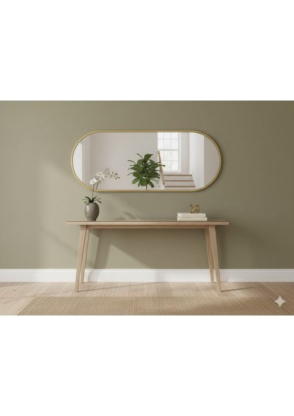 Gold Elips Ayna 160X60 Dekoratif Salon Hol Dikey Duvar Aynası Metal Çerçeveli fırsatları