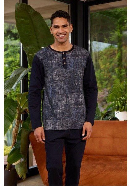 Kocabey 8053 Erkek Midi Yaka Uzun Kollu Pijama Takımı