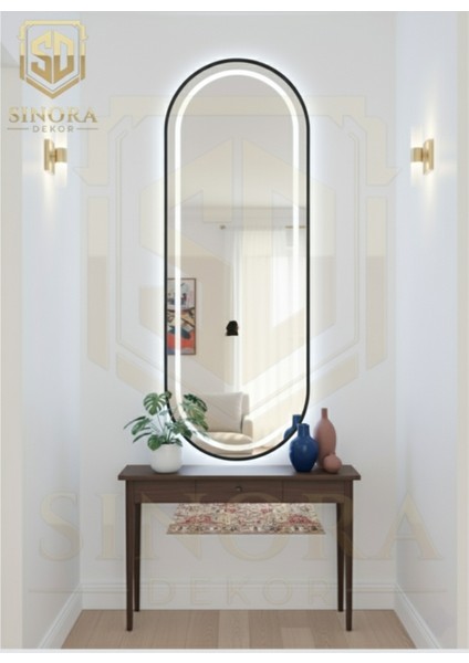 Duvar Aynası Elips 160X60 - LED Işıklı - Siyah Metal Çerçeveli
