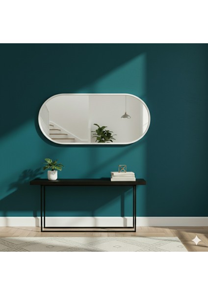 Beyaz Elips Dekoratif Duvar Aynası - Metal Çerçeveli fiyatları