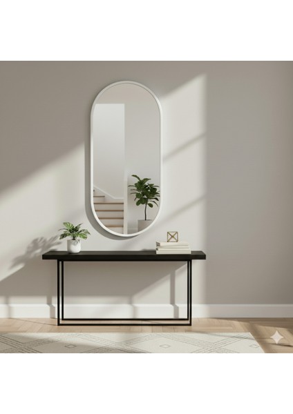 Beyaz Elips Dekoratif Duvar Aynası - Metal Çerçeveli modelleri