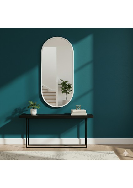 Beyaz Elips Dekoratif Duvar Aynası - Metal Çerçeveli fırsatları