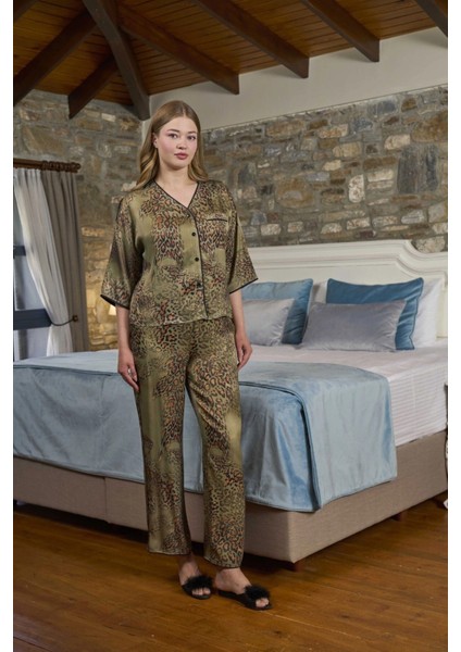 Aqua 26377 Önden Düğmeli Leopar Desen Saten Pijama Takımı fiyatları