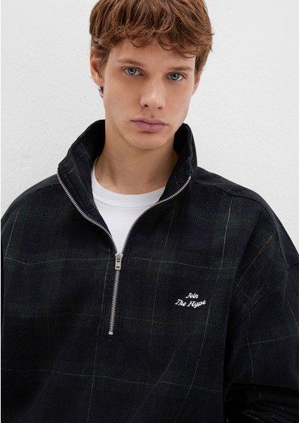 Yarı Fermuarlı Kareli Siyah Sweatshirt 0211777-91298 fiyatları