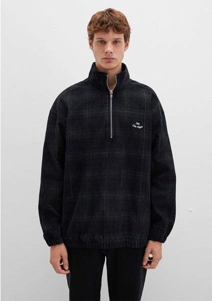 Yarı Fermuarlı Kareli Siyah Sweatshirt 0211777-91298 modelleri