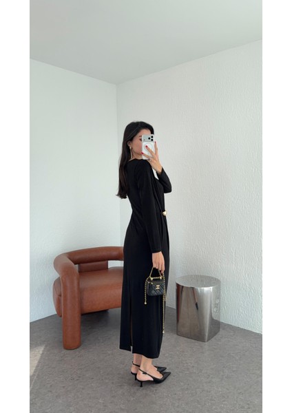 Gold Detaylı Büzgülü Siyah Elbise fiyatları