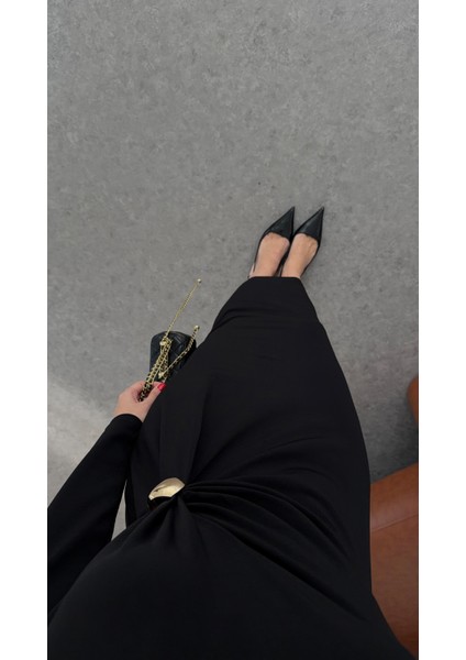 Gold Detaylı Büzgülü Siyah Elbise modelleri