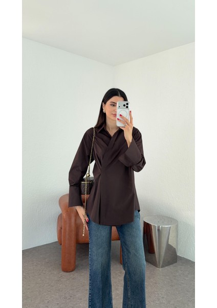 Poplin Acı Kahve Kruvaze Gömlek