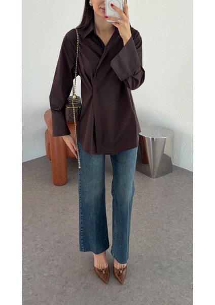 Poplin Acı Kahve Kruvaze Gömlek fırsatları