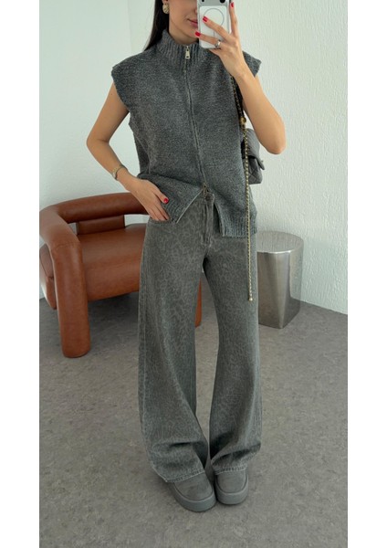 Leopar Desenli Gri Jean modelleri