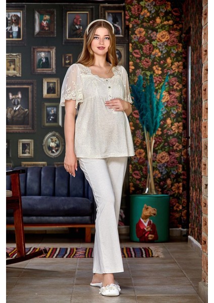 Aqua 24080 Bayan Kısa Kol Dantelli Lohusa Pijama Takımı fiyatları