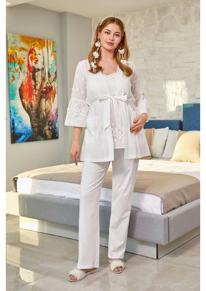 Aqua 25140 Kadın Fistolu Lohusa Sabahlıklı Pijama Takım